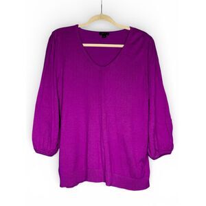 J Jill Womens Magenta Silk Blend Vneck 3/4 Sleeve Top Elevated Basic Sweater L